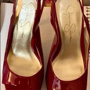 Red Jessica Simpson slingback pumps
